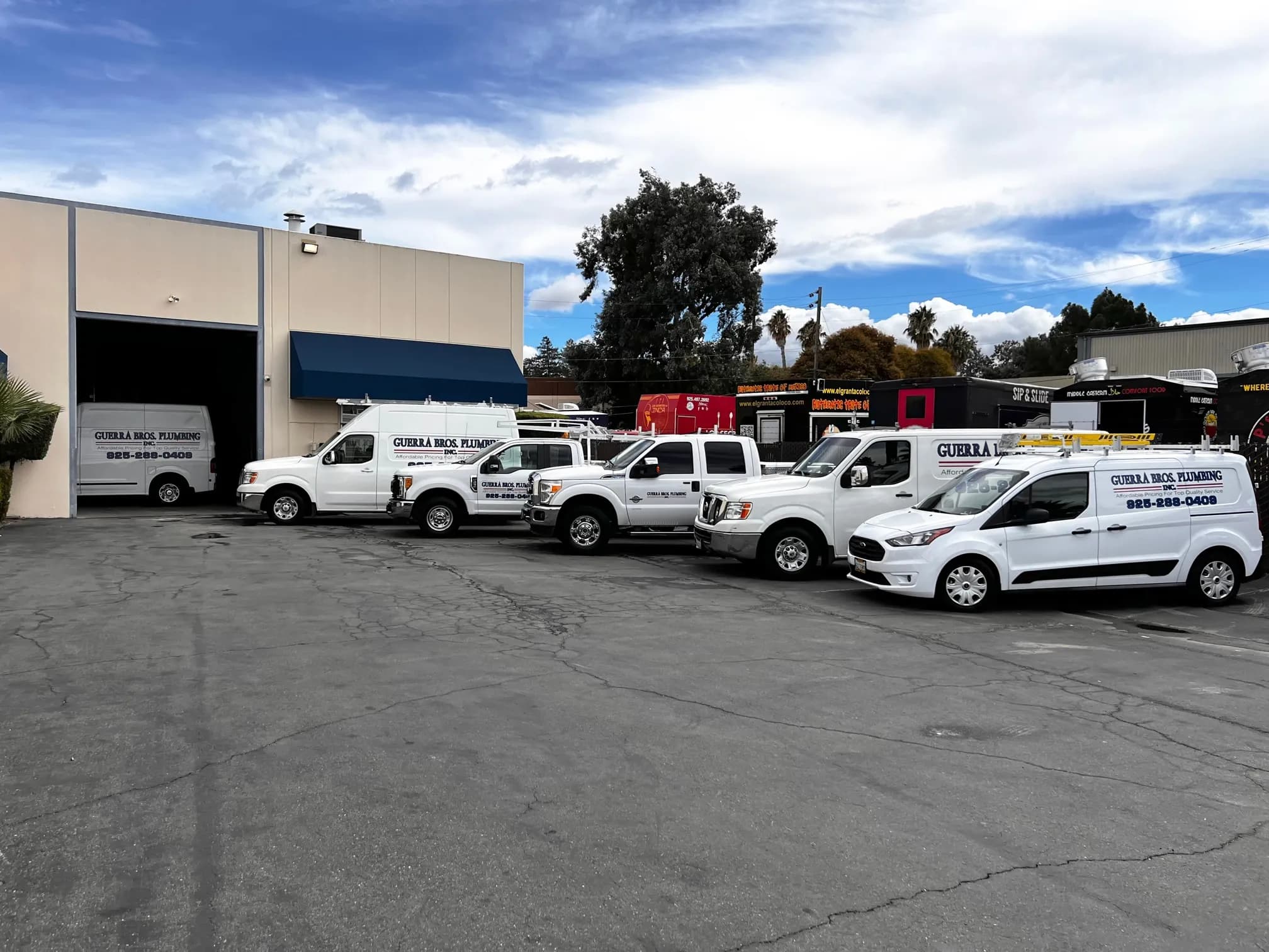 Guerra Bros. Plumbing service fleet and office in Concord, California