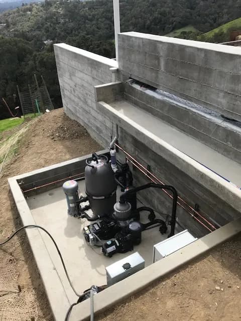 Pool and mechanical equipment installation on a California hillside — Guerra Bros. Plumbing